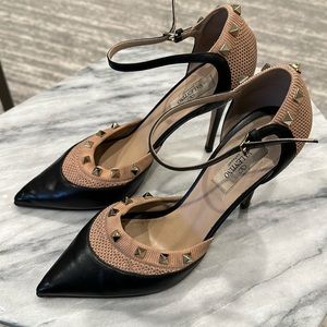 Valentino Garavani Rockstud Leather & Sock Ankle Strap Pump 38 1/2